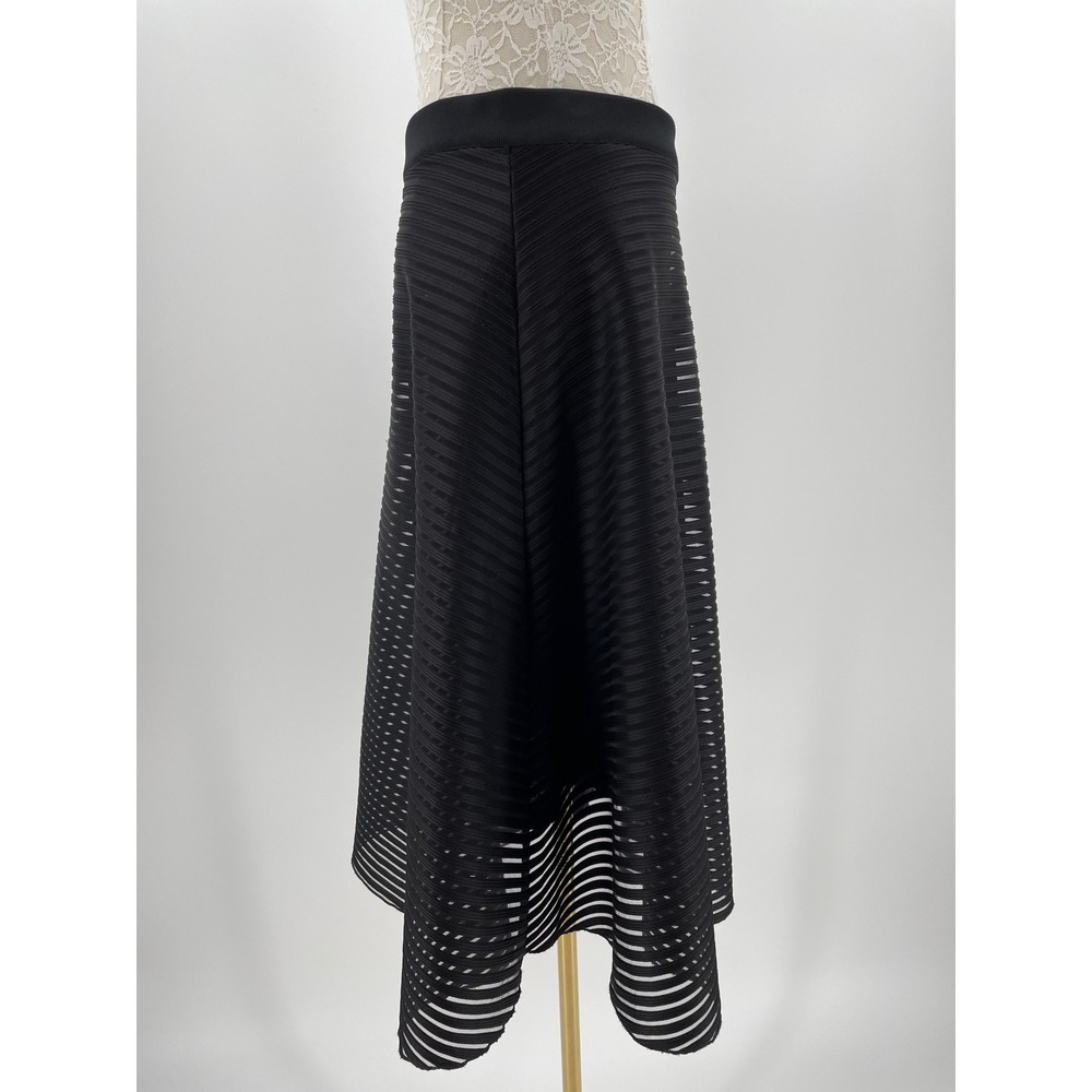& Other Stories Black Sheer Stripe A Line Midi Skirt Cocktail Party US 6 - Picture 2 of 11